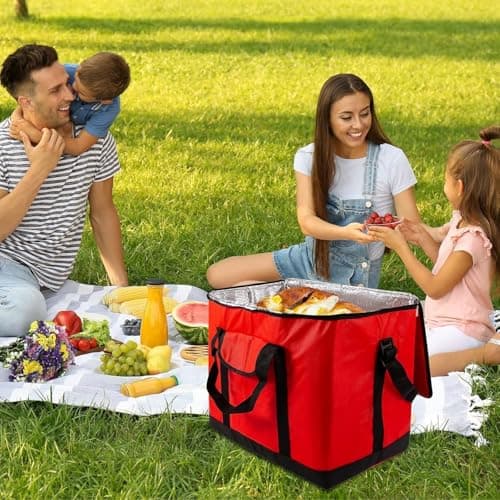 SFBSFL Large Cooler Bag, Insulated Thermal Cool Box - 30 Can Capacity Leakproof Cooler Bag for Picnic,Camping, Beach, Grocery Shopping,Food Delivery - Reusable, Foldable,Keeps Cold & Warm Red — view 6