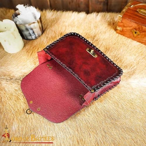 Genuine Leather Bag The Messenger Belt Bag Medieval Style Waist Cellphone Carry Belt Purse Renaissance Faire Costume Accessories Leather Bag (Maroon) — view 6