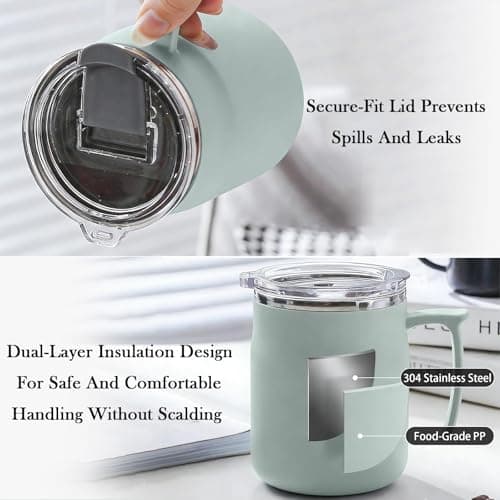 HZXYchen Stainless Steel Travel Mug with Handle – 304 Coffee Cup 500ml with Locking Lid – for Commute, Office & Outdoor – Green — view 5