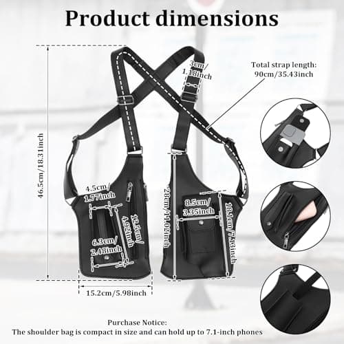 Fyeme Double Underarm Shoulder Bag Leather Adjustable Underarm Shoulder Bag Double-Shoulder Tacticals Bag Concealed Double Armpit Phone Pouch for Travel, Hiking and Fitness — view 6