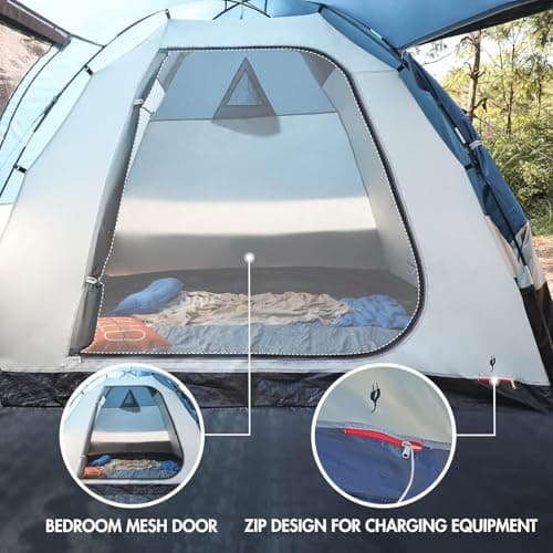 Portal 3-4 Man Tent with Porch 3000mm Waterproof 180cm Tall Standing Height Three-Four Persons Family Camping Tent with Living Area Sewn-in Groundsheet Tub Floor for Festival Bicycle Motorbike — view 6