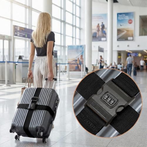 4Pcs Heavy Duty Luggage Straps with Lock - 2 Colours Adjustable Suitcase Straps for Travel Cases, Personalised Luggage Strap for Easy Identification (Black) — view 5