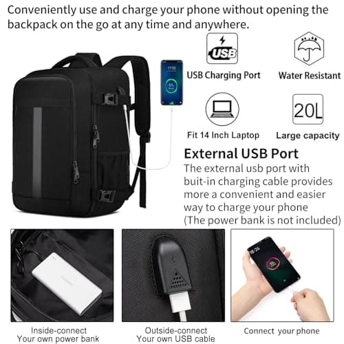 Ryanair Cabin Bag 40x20x25 Underseat Small Travel Backpack Cabin Size,Black — view 3