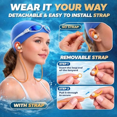 Swimming Ear Plugs for Adults Kids with Lanyard, 3 Pairs Swim Earplugs — view 3