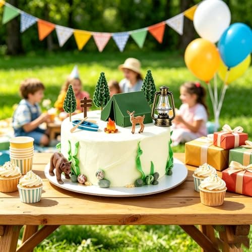 12 Pcs Camping Cake Decorations Set with Mini Tent, Campfire, Tree, Camp Sign, Safari Animals Camping Cake Toppers for Kids Adults Forest Themed Birthday Party Supplies (Farm) — view 5