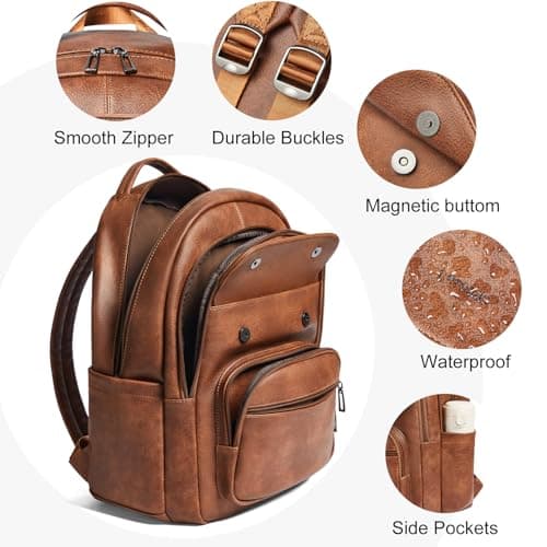 Leresas 37L Backpack Purse for Women Men Laptop Bag Travel Backpack Vegan Leather Work Business Back Pack Fashion Back Bag — view 5