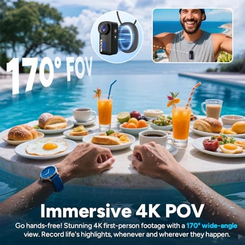 SJCAM C110 Plus Mini Body Camera, with 128GB Card, 4K 170° Fov|Bodycam with Audio & Video Recording, 6-axis Stabilisation,8x Zoom,30M Waterproof Pocket Action Cam Vlogging Camera,f/1.8 POV Cam, Black — view 4