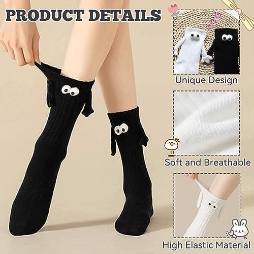 uinnossvc 2 Pairs Funny Magnetic Socks That Hold Hands — view 4