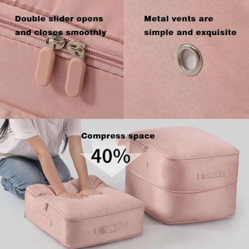 Ultra Space Saving Self Compression Organizer 2024 Upgrade Space Saver Quilt Compression Storage Bag Comforter Storage Bag Packaging Cube Bedding Storage Bag (Pink,54*42*30cm (for duvet clothes)) — view 2