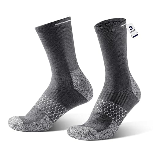 Rahhint Merino Wool Work Socks 3 Pairs Durable Compression Moisture Wicking Anti Blister Cushion Crew Outdoor Running Socks