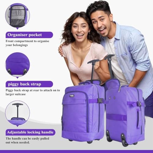 ZAHRAB 40x30x20cm for Ryanair Wizz Air, Underseat Bag Lightweight Hand Luggage Cabin Bag Trolley with Wheels Flight Bags Suit Case (Purple) — view 5