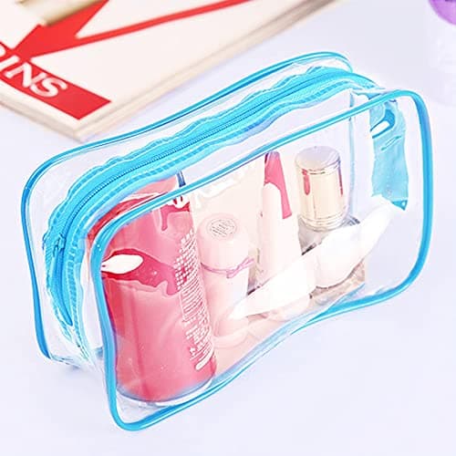 2 PCS Clear Travel Toiletry Bag, Blue Waterproof Toiletries Carry Pouch Clear PVC Makeup Bag Wash Bag Zipped Cosmetic Makeup Organizer Case Travel Luggage Pouch for Men Women and Kids(Medium,Large) — view 6