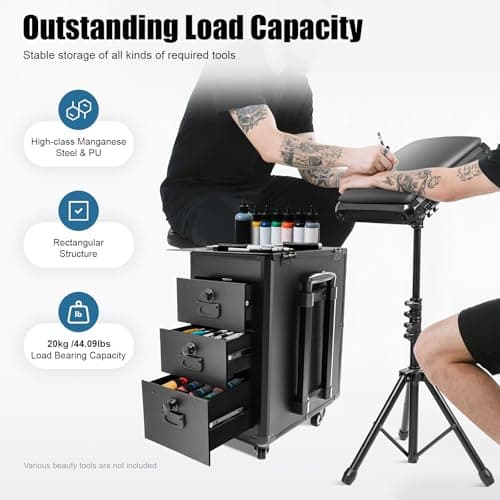 VonVVer 3 in 1 Tattoo Travel Case with Tattoo Armrest & 3 Drawers — view 4