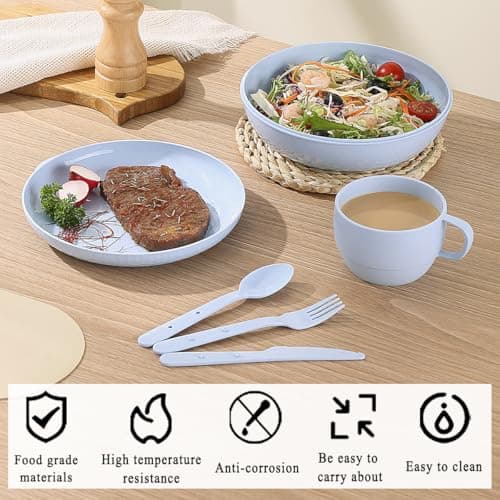 Evanda Camping Mess Kit with Bowl, Plate, Cup, Spoon, Fork, Knife and Carry Bag, Reusable Camping Accessories Essentials Gear Light Weight and Small Space Easy to Carry or Put in Backpack — view 4
