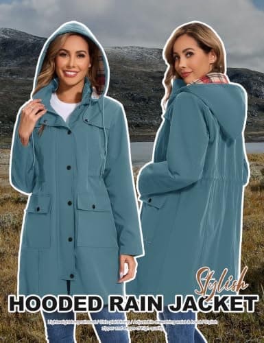 Tuopuda Womens Waterproof Jacket Long Raincoat with Hood for Hiking Travel — view 3
