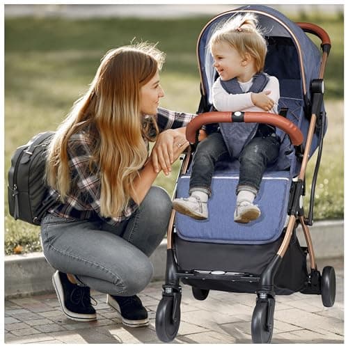Airline Approved Baby Pram, Foldable Cabin Stroller Pushchair, Compact, Travel Friendly Buggy, Baby Stroller with Smooth Ride, One-Handed Fold, Suitable for 0-36 Months, Max 15kg (Navy) — view 2