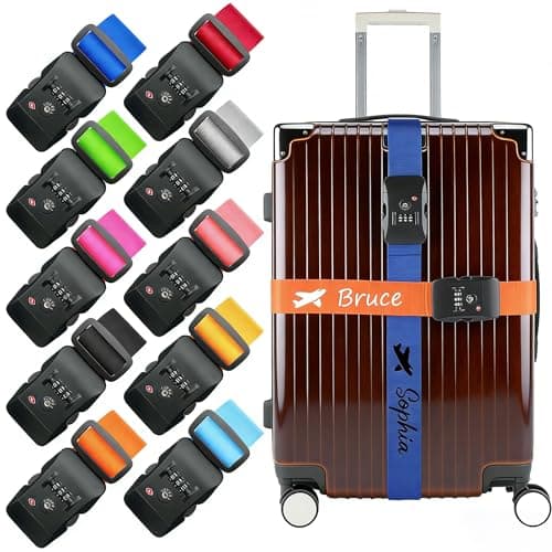 Personalized Luggage Straps Personalized with TSA Approved Lock, Custom Embroidered Name Travel Suitcase Belt with Buckle, 200CM Adjustable Luggage Straps (TSA Approved Lock, 1)