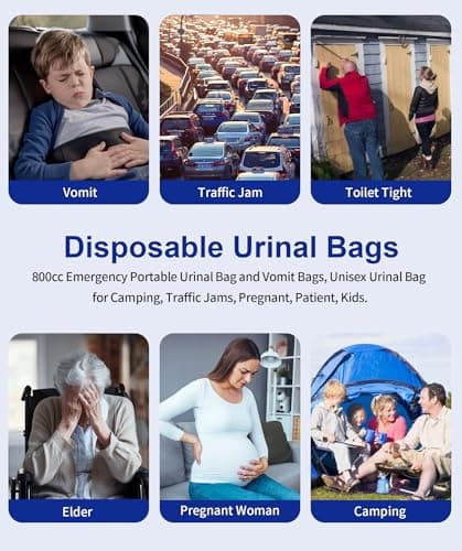ANWOLA Portable Urinal for Men,Disposable Urine Bags with Handle,Emergency Toilet Pee Bags,Vomit Bag Travel Urinals for Men,Women,Pregnant,Patient,Kids,Travel,Car,Camping,Hiking (12, Blue) — view 2