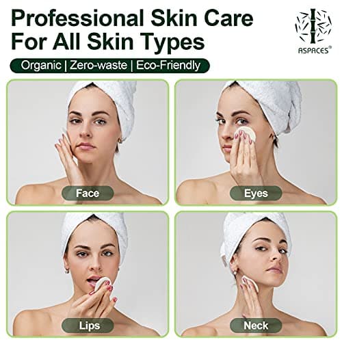 ASPACES Reusable Makeup Remover Pads - 20 Packs Natural Bamboo Cotton Rounds Eco-Friendly for All Skin Types with Cotton Laundry Bag, White — view 3