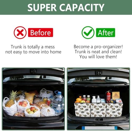 Grckit Car Trunk Organizer Gold Monstera Heavy Duty Collapsible Storage Tote Bag with Reinforced Handles for Shopping Travel Picnic — view 4