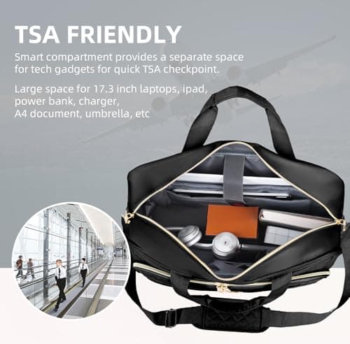WIRABO 17.3 Inch Laptop Bags for Women, Computer Bag Briefcase for Women Large Messenger Bag Shoulder Business Work Teacher Office Travel Waterproof Black-heart — view 6