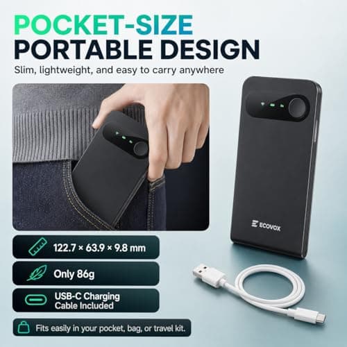 ECOVOX E1 Portable WiFi Hotspot, SIM-Free 4G LTE Mobile Router with Cloud SIM, 3000mAh Travel WiFi Device, Connects Up to 9 Devices, USB-C, WPA2 Security, for Travel and Remote Work — view 3