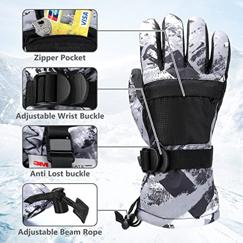 Odtmger Ski Gloves,Snow Gloves Waterproof Winter Warm Cold Weather Touchscreen Gloves for Parent& Child Kids Skiing,Snowboarding — view 2