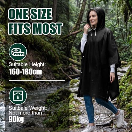 HOTUT Rain Poncho Raincoats for Adults, 2 Pack EVA Rain Poncho, Reusable Rain Jacket Rainwear with Hoods and Sleeves, Waterproof for Emergency,Camping, Hiking Travel, Amusement Parks, Festival Mac — view 5