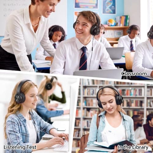 AILIHEN Headphones Wired 12-Pack Bulk for School Students Kids K-12 Classroom，Adjustable, Foldable, Over-Ear Headsets with Microphone HD Stereo Sound 3.5mm Jack for Chromebook, Laptop (Black) — view 4