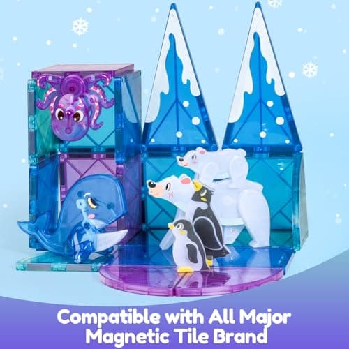 Oriate Magnet Animal Toys for Magnetic Tiles, 6pcs Arctic Animals for Magnetic Blocks, Movable Joint Octopus Penguin Polar Bear Whales for Kids, STEM Educational Montessori Travel Toys — view 4
