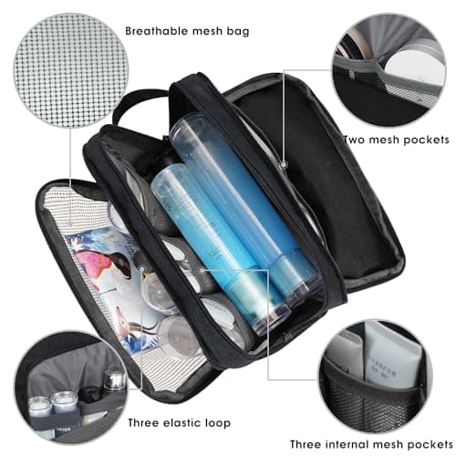 WANDF Toiletry Bag Water-Resistant Nylon Travel Wash Bag Lightweight Dopp Kit for Men and Women (Denim Pure Black) — view 2