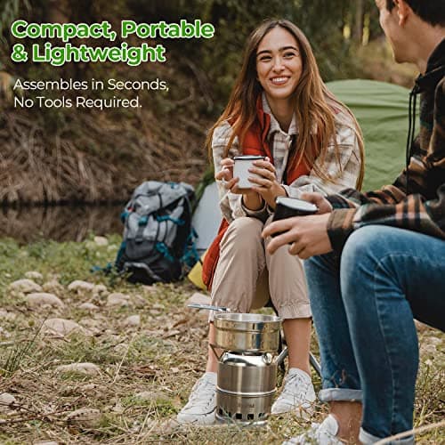 Ohuhu Rocket Stainless Steel Lightweight Camping Stove - Wood Alcohol Portable Outdoor Cooking Picnic BBQ Hiking with Mesh Bag — view 6