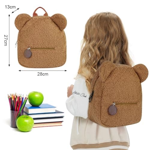 Aomig Kid Mini Furry Backpack, Toddler Mini Cute School Rucksack, Preschool Kindergarten Elementary Small Backpack, Toddler Girl Boy Adjustable Rucksack, Plush Backpack for School Travel(Dark Brown) — view 2