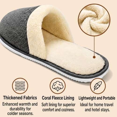 Goaste 8 Pairs Disposable Home Slippers, Non Slip Hotel Slippers, Washable Coral Fleece Spa Slippers, Closed-Toe Guest Slippers in 2 Colors for Men Women Guests, Home, Bathroom, Bedroom, Hotel, Travel — view 6