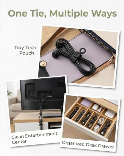 12 Pack Cable Ties Silicone Reusable Cable Straps for Desk Management Black — view 4