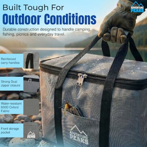 ADVENTURE PEAKS Insulated Cooler Bag – 60L Cool Bag W/Shoulder Strap, Carry Handles, Front Pocket & Secure Zipper Design – Ideal for Keeping Food and Drinks Cool During Picnics and Outdoor Events — view 6