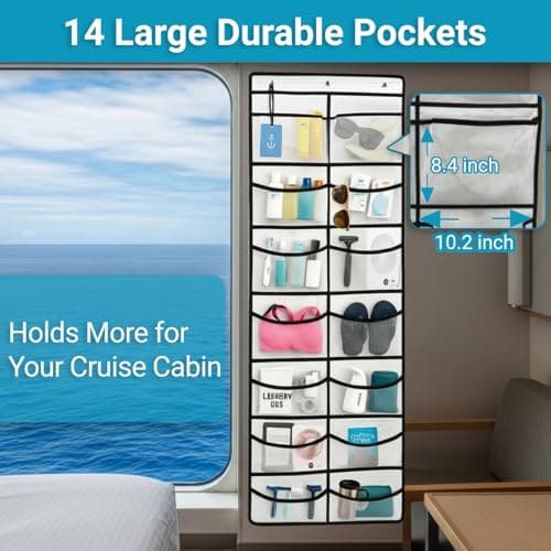 ANNISITE Magnetic Cruise Organizer, 14 Large Durable Pockets Over The Door Organizer For Cruise Ships, Magnetic & Hanging Cruise Organizer, Cruise Essentials 2026 （ 67" x 21.6"） — view 3