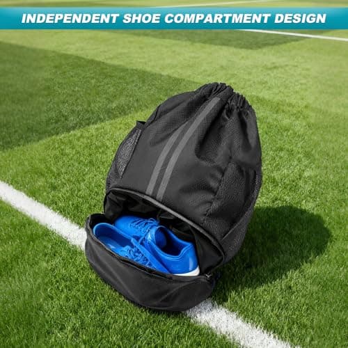 Wihozte Drawstring Sports Backpack, Sports Soccer Basketball Volleyball Bag Dry-Wet Separation Shoe Compartment for Swimming Gym, Sports Training Bags for Women Men Multi-Use for spors Travel — view 6