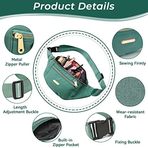 Fanny Pack Fashionable Waist Bag Casual Travel Bum Bag with 3 Zipper Pockets for Women Men Sports Running Hiking Jogging (Green) — view 4