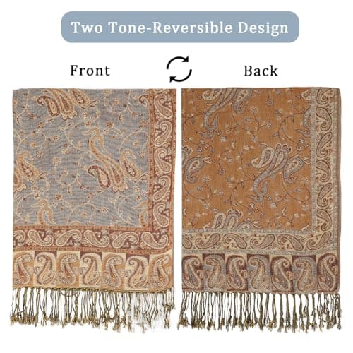 vimate Pashmina Shawls for Evening Dresses-Winter Warm Silky Pashmina Wrap Scarf for Women Wedding Travel Scarf(UK-Style 5-Beige Camel) — view 5