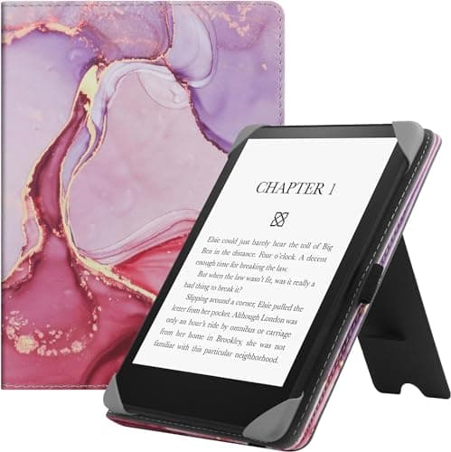 HGWALP Universal Case for 6" eReaders, Folio Leather Stand Cover with Handstrap Compatible with All 6 inch Kindle Paperwhite/Kobo/Tolino/Pocketook/Sony E-Book Reader-Marble Pink