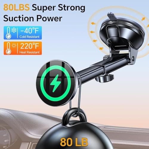 Wireless Car Mount Charger [15W Fast Charging] [Strongest Magnets] [360°Rotatable & Strong Suction Power] Magnetic Holder For Dashboard & Windshield Compatible with 17/16/15 pro max plus mini & More — view 4