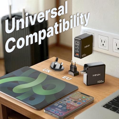 MINIX 100W USB C Ladegerät, 4-Port USB-A/C Foldable Fast PPS Gan Charger (Max 100W/30W/22.5W), Compatible with MacBook Pro/Air, iPad, iPhone 15/16 Pro, Galaxy S24, and More for Home, Traveling — view 4