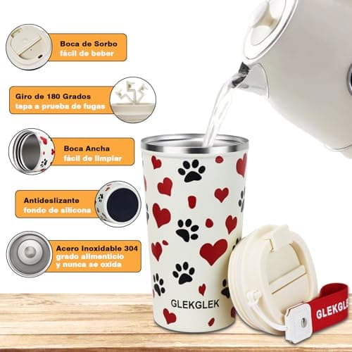 GLEKGLEK Travel Mug for Hot Drinks 500ml, Heart Print Thermal Coffee Cup — view 2