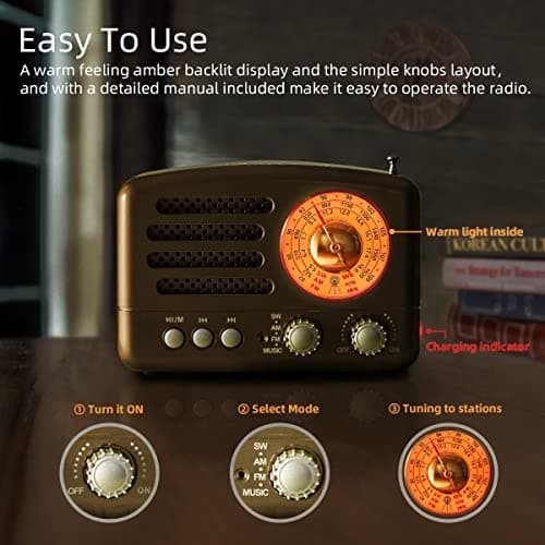 PRUNUS J-160 Portable Radio Retro, SW AM FM Radio Small — view 4