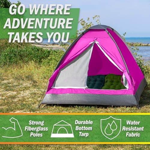 Wakeman Outdoors Dome Tent for 2 Person - Rain Fly and Carry Bag - Easy to Set Up Ideal for Camping, Backpacking, Hiking and Outdoor Music Festivals - Pink — view 3