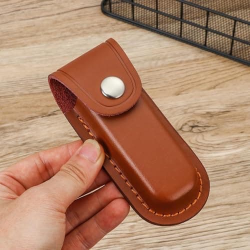 2 Pack Pocket Knife Sheath, Multitool Sheath, Leather Knife Sheath Holster with Belt Loop, Snap Fastener Hunt Holder Pocket for Travel Multi Tool Case Belt Hiking Pouch Holster — view 4