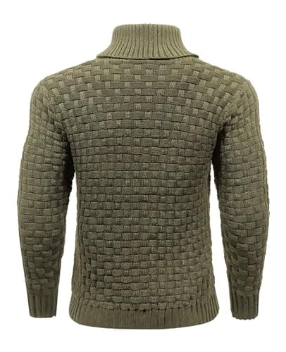Qinfren Men's Jumpers Tops Stand Collar Buttons Twisted Knitted Green — view 3