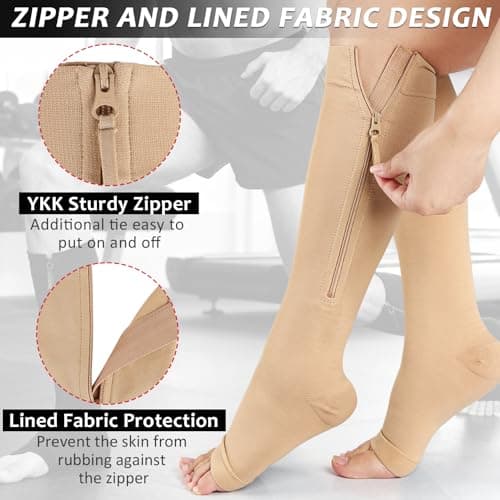 Ailaka 20-30 mmHg Zipper Compression Socks for Women Men, Open Toe — view 4