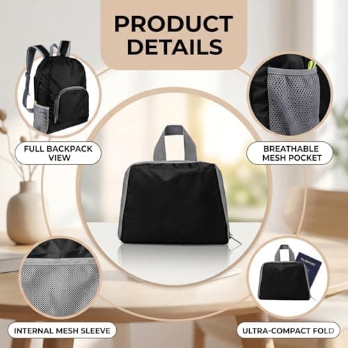 15L Foldable Waterproof Oxford Backpack Lightweight Packable Daypack Black — view 3